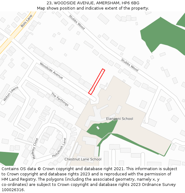 23, WOODSIDE AVENUE, AMERSHAM, HP6 6BG: Location map and indicative extent of plot