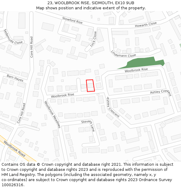23, WOOLBROOK RISE, SIDMOUTH, EX10 9UB: Location map and indicative extent of plot