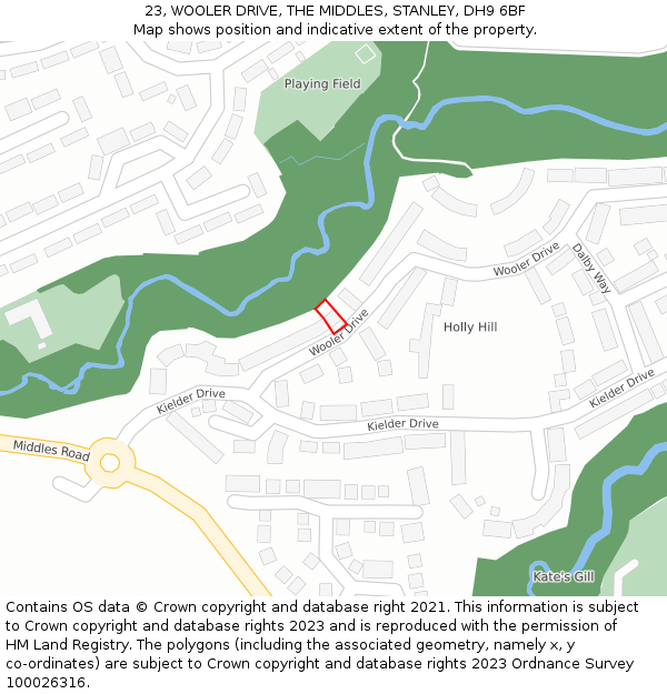 23, WOOLER DRIVE, THE MIDDLES, STANLEY, DH9 6BF: Location map and indicative extent of plot