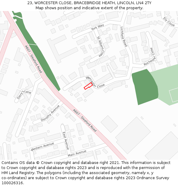 23, WORCESTER CLOSE, BRACEBRIDGE HEATH, LINCOLN, LN4 2TY: Location map and indicative extent of plot