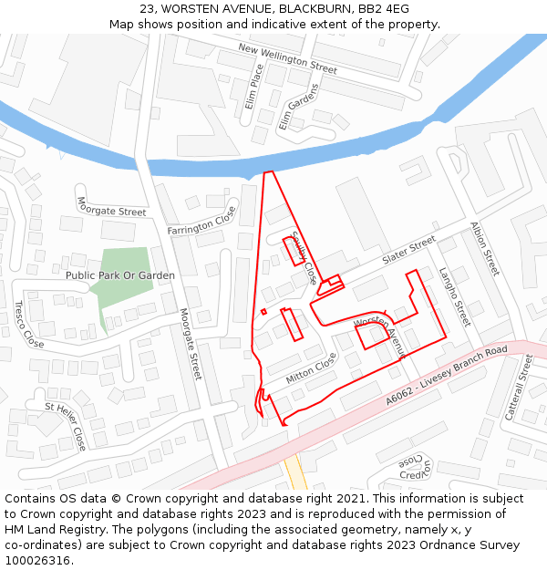 23, WORSTEN AVENUE, BLACKBURN, BB2 4EG: Location map and indicative extent of plot