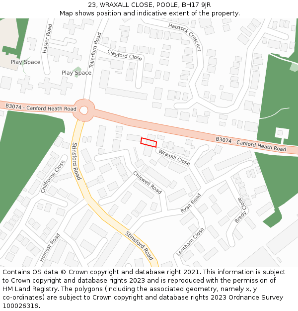23, WRAXALL CLOSE, POOLE, BH17 9JR: Location map and indicative extent of plot