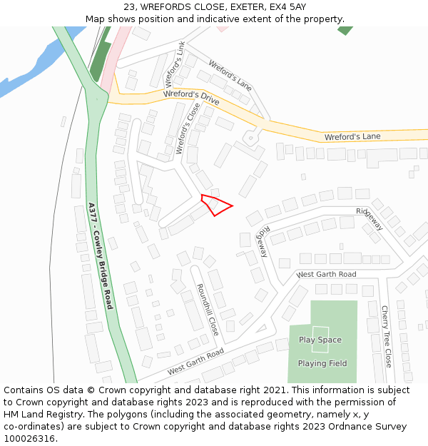 23, WREFORDS CLOSE, EXETER, EX4 5AY: Location map and indicative extent of plot