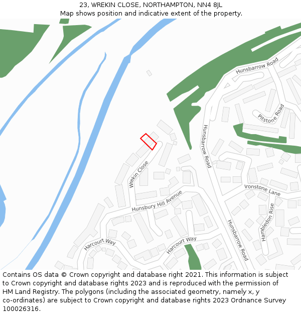 23, WREKIN CLOSE, NORTHAMPTON, NN4 8JL: Location map and indicative extent of plot