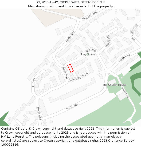 23, WREN WAY, MICKLEOVER, DERBY, DE3 0UF: Location map and indicative extent of plot