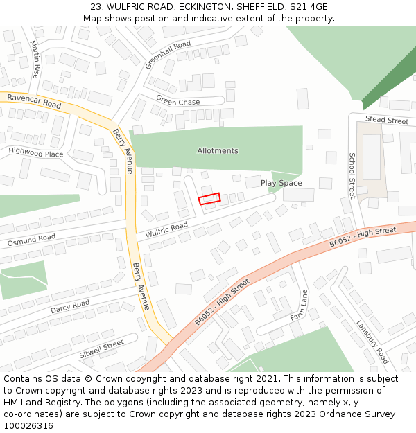 23, WULFRIC ROAD, ECKINGTON, SHEFFIELD, S21 4GE: Location map and indicative extent of plot
