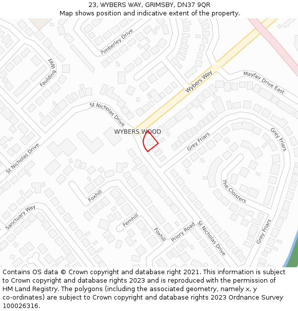 23, WYBERS WAY, GRIMSBY, DN37 9QR: Location map and indicative extent of plot