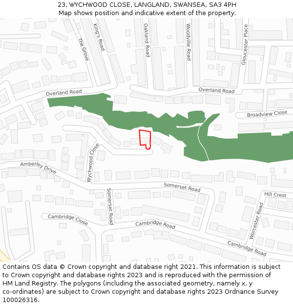 23, WYCHWOOD CLOSE, LANGLAND, SWANSEA, SA3 4PH: Location map and indicative extent of plot