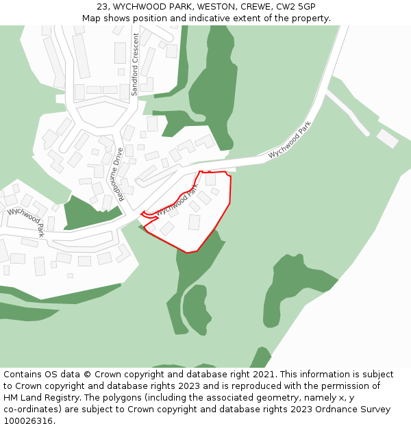 23, WYCHWOOD PARK, WESTON, CREWE, CW2 5GP: Location map and indicative extent of plot