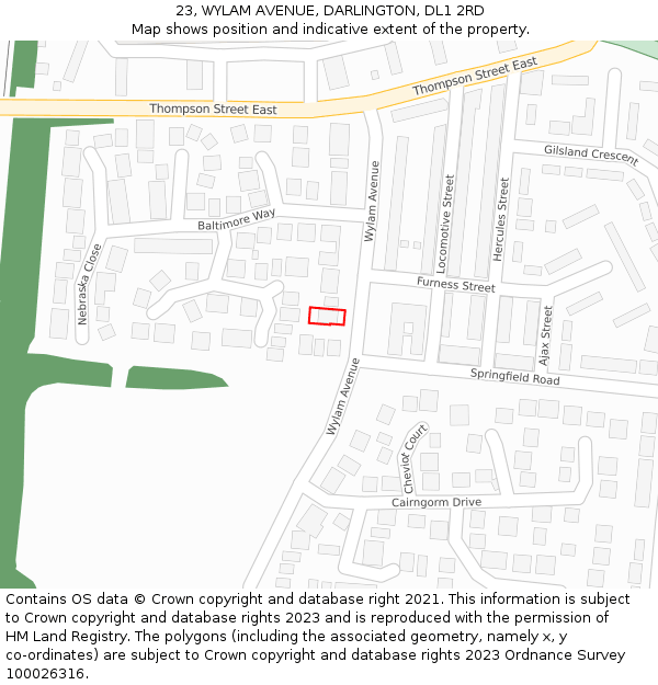 23, WYLAM AVENUE, DARLINGTON, DL1 2RD: Location map and indicative extent of plot