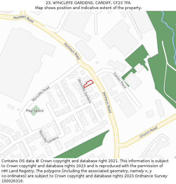 23, WYNCLIFFE GARDENS, CARDIFF, CF23 7FA: Location map and indicative extent of plot