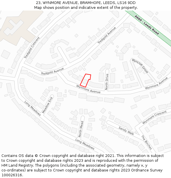 23, WYNMORE AVENUE, BRAMHOPE, LEEDS, LS16 9DD: Location map and indicative extent of plot