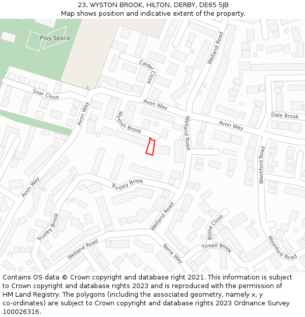 23, WYSTON BROOK, HILTON, DERBY, DE65 5JB: Location map and indicative extent of plot