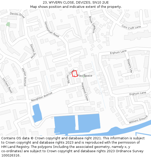 23, WYVERN CLOSE, DEVIZES, SN10 2UE: Location map and indicative extent of plot