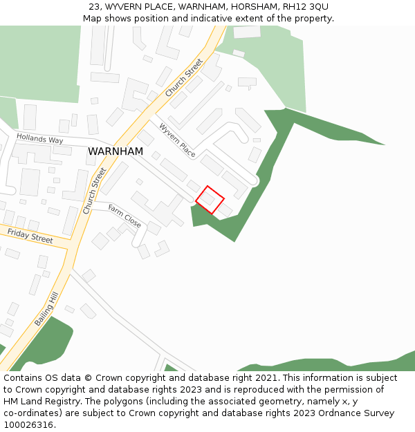 23, WYVERN PLACE, WARNHAM, HORSHAM, RH12 3QU: Location map and indicative extent of plot