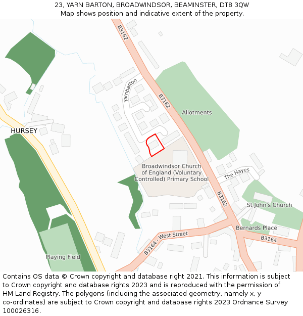 23, YARN BARTON, BROADWINDSOR, BEAMINSTER, DT8 3QW: Location map and indicative extent of plot