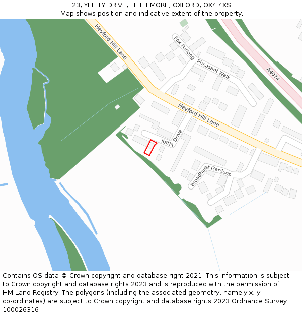 23, YEFTLY DRIVE, LITTLEMORE, OXFORD, OX4 4XS: Location map and indicative extent of plot