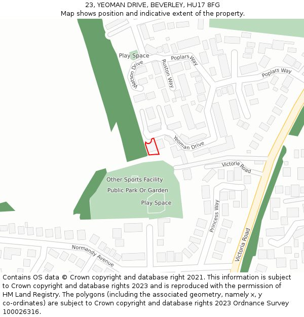 23, YEOMAN DRIVE, BEVERLEY, HU17 8FG: Location map and indicative extent of plot