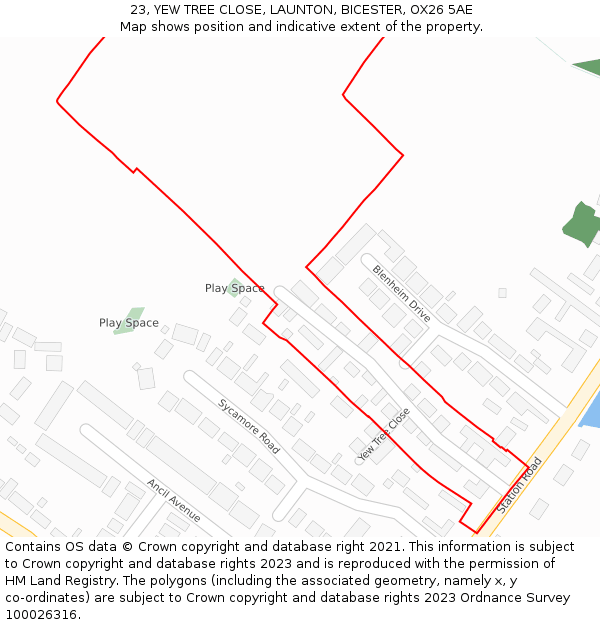 23, YEW TREE CLOSE, LAUNTON, BICESTER, OX26 5AE: Location map and indicative extent of plot