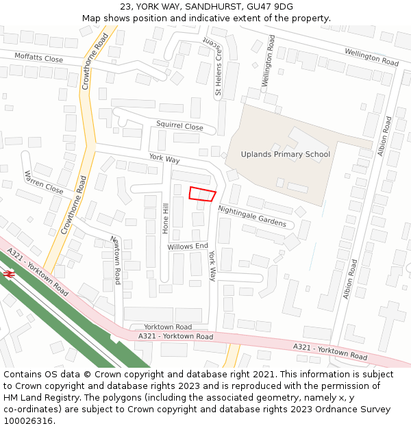 23, YORK WAY, SANDHURST, GU47 9DG: Location map and indicative extent of plot