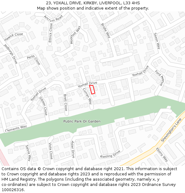 23, YOXALL DRIVE, KIRKBY, LIVERPOOL, L33 4HS: Location map and indicative extent of plot