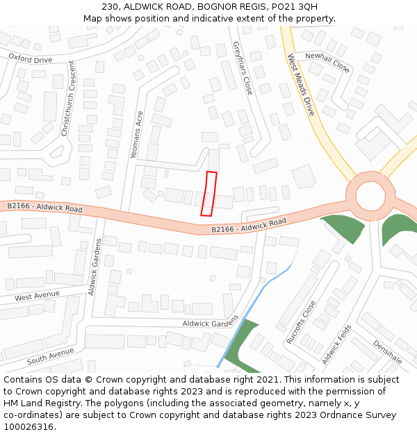 230, ALDWICK ROAD, BOGNOR REGIS, PO21 3QH: Location map and indicative extent of plot