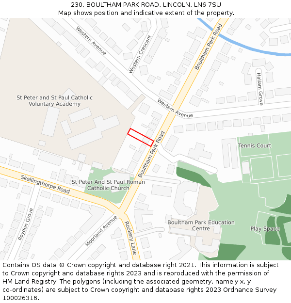 230, BOULTHAM PARK ROAD, LINCOLN, LN6 7SU: Location map and indicative extent of plot