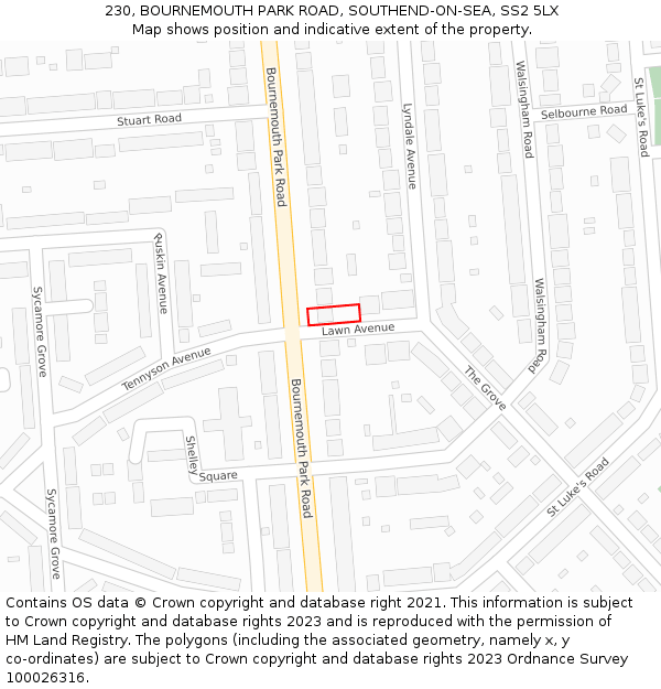 230, BOURNEMOUTH PARK ROAD, SOUTHEND-ON-SEA, SS2 5LX: Location map and indicative extent of plot