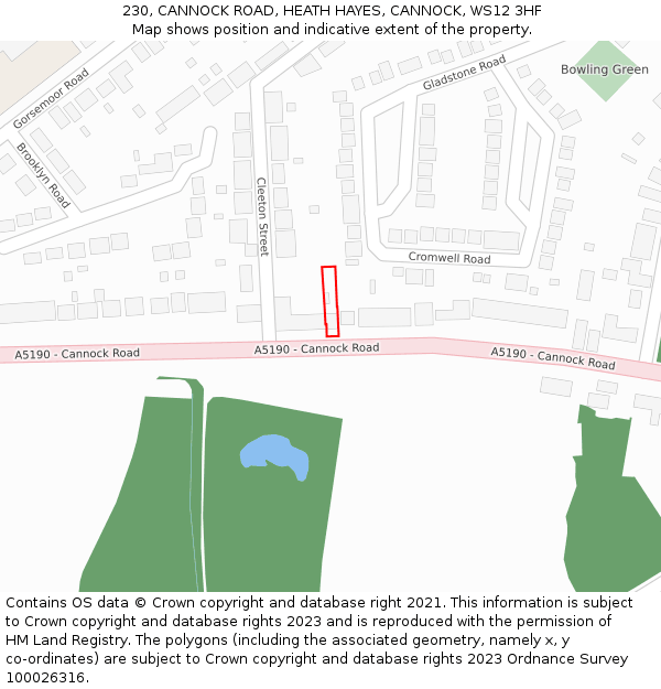 230, CANNOCK ROAD, HEATH HAYES, CANNOCK, WS12 3HF: Location map and indicative extent of plot