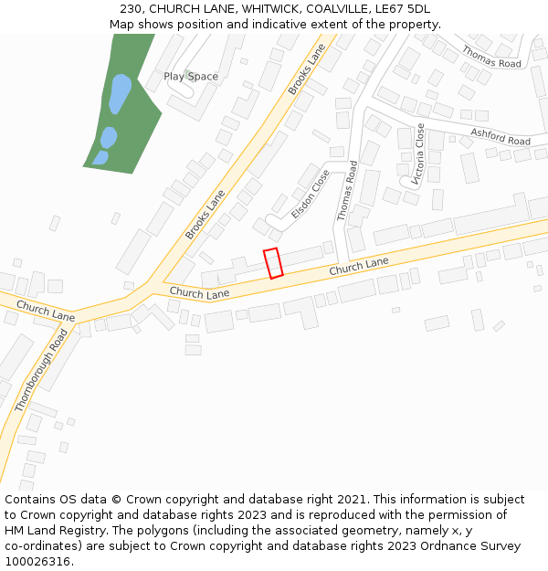 230, CHURCH LANE, WHITWICK, COALVILLE, LE67 5DL: Location map and indicative extent of plot