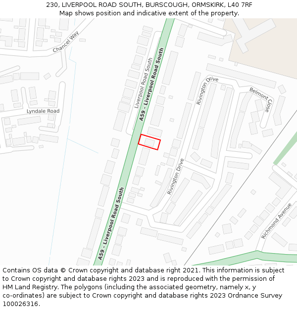 230, LIVERPOOL ROAD SOUTH, BURSCOUGH, ORMSKIRK, L40 7RF: Location map and indicative extent of plot