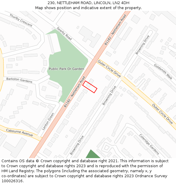 230, NETTLEHAM ROAD, LINCOLN, LN2 4DH: Location map and indicative extent of plot