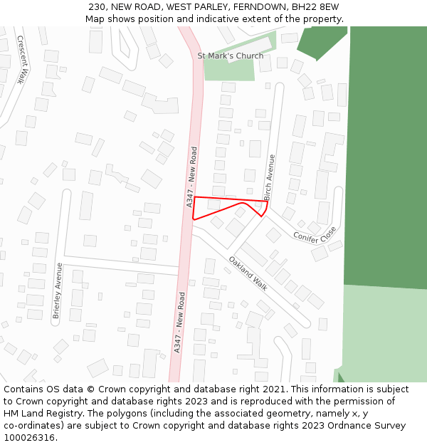 230, NEW ROAD, WEST PARLEY, FERNDOWN, BH22 8EW: Location map and indicative extent of plot