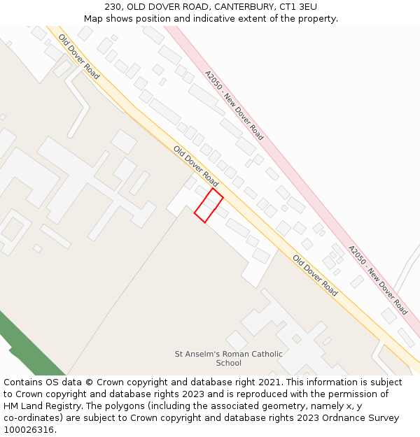230, OLD DOVER ROAD, CANTERBURY, CT1 3EU: Location map and indicative extent of plot