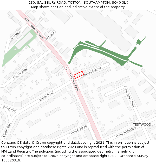 230, SALISBURY ROAD, TOTTON, SOUTHAMPTON, SO40 3LX: Location map and indicative extent of plot