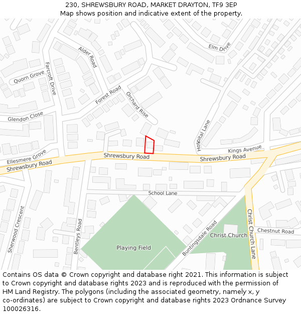 230, SHREWSBURY ROAD, MARKET DRAYTON, TF9 3EP: Location map and indicative extent of plot