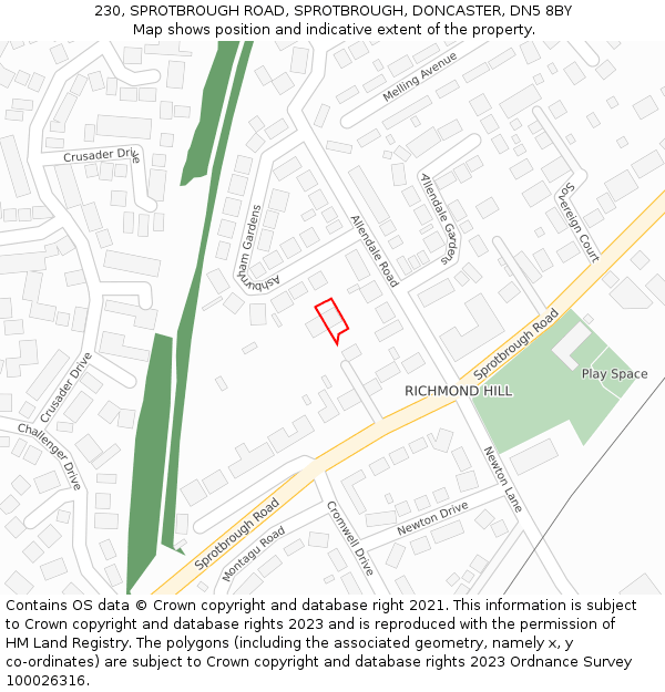 230, SPROTBROUGH ROAD, SPROTBROUGH, DONCASTER, DN5 8BY: Location map and indicative extent of plot