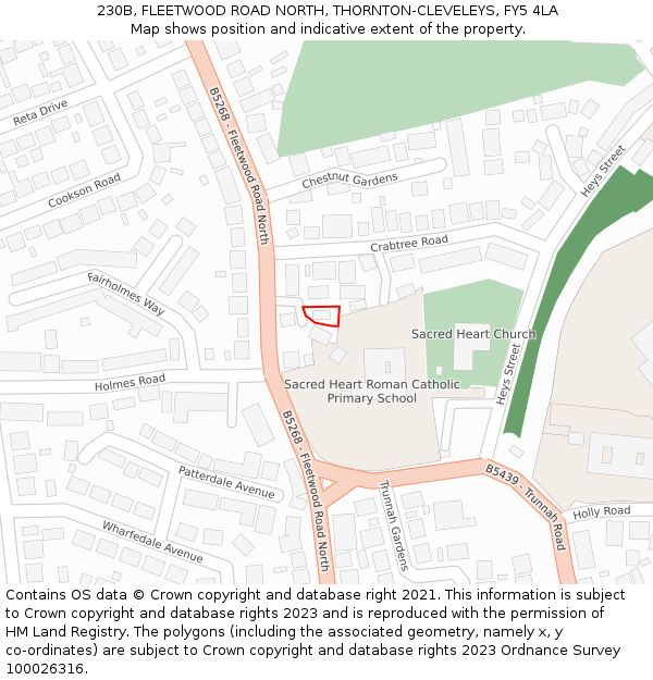 230B, FLEETWOOD ROAD NORTH, THORNTON-CLEVELEYS, FY5 4LA: Location map and indicative extent of plot