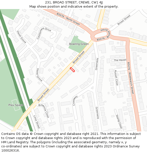 231, BROAD STREET, CREWE, CW1 4JJ: Location map and indicative extent of plot