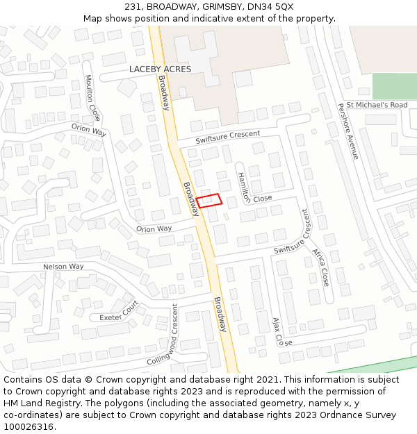 231, BROADWAY, GRIMSBY, DN34 5QX: Location map and indicative extent of plot