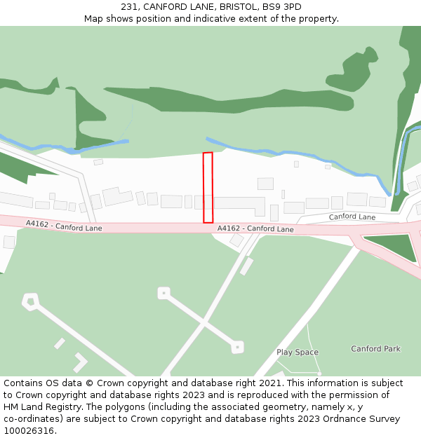 231, CANFORD LANE, BRISTOL, BS9 3PD: Location map and indicative extent of plot