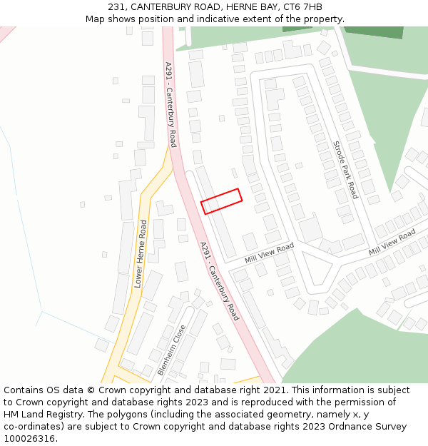 231, CANTERBURY ROAD, HERNE BAY, CT6 7HB: Location map and indicative extent of plot