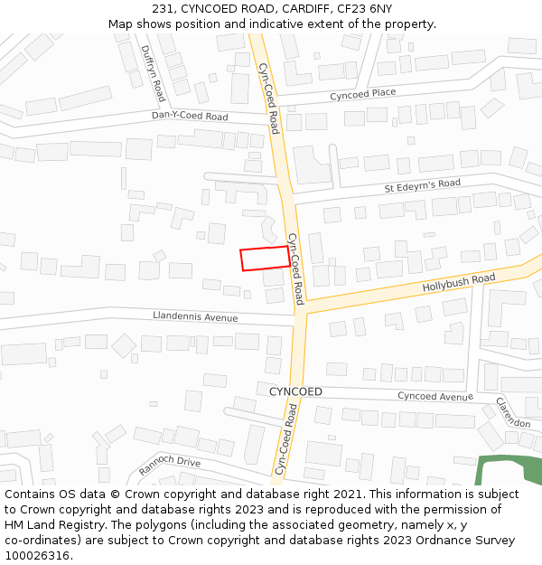 231, CYNCOED ROAD, CARDIFF, CF23 6NY: Location map and indicative extent of plot