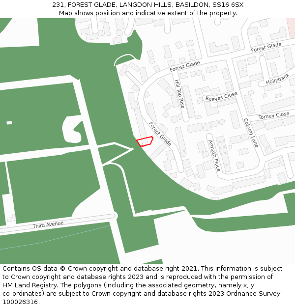 231, FOREST GLADE, LANGDON HILLS, BASILDON, SS16 6SX: Location map and indicative extent of plot