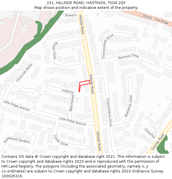 231, HILLSIDE ROAD, HASTINGS, TN34 2QY: Location map and indicative extent of plot