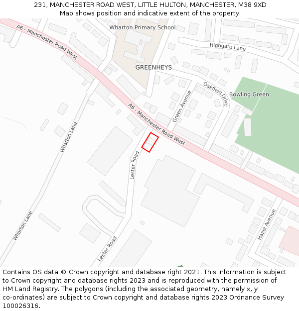 231, MANCHESTER ROAD WEST, LITTLE HULTON, MANCHESTER, M38 9XD: Location map and indicative extent of plot