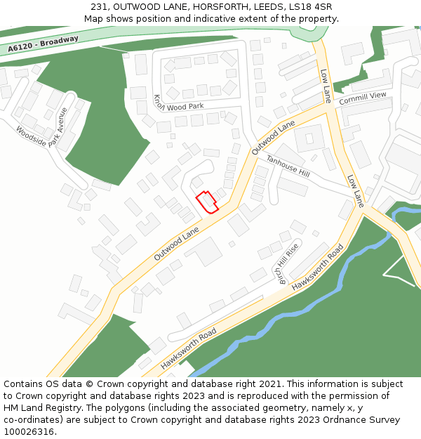 231, OUTWOOD LANE, HORSFORTH, LEEDS, LS18 4SR: Location map and indicative extent of plot