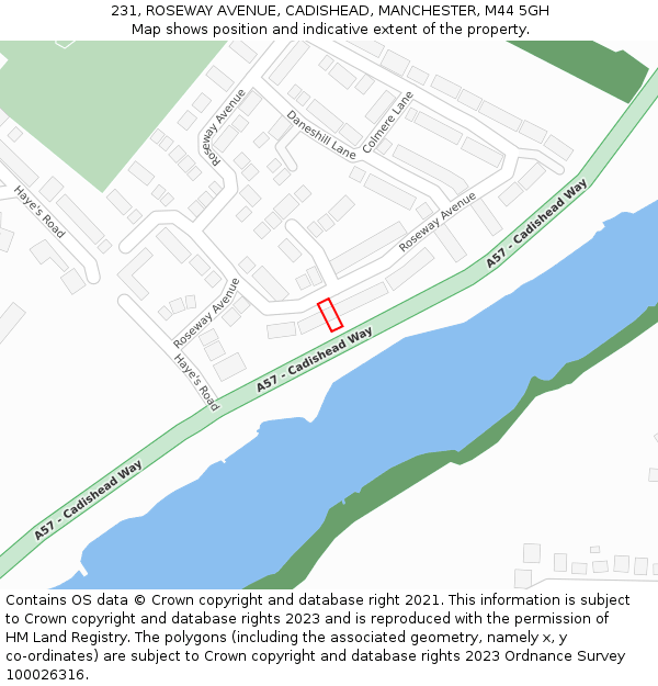 231, ROSEWAY AVENUE, CADISHEAD, MANCHESTER, M44 5GH: Location map and indicative extent of plot