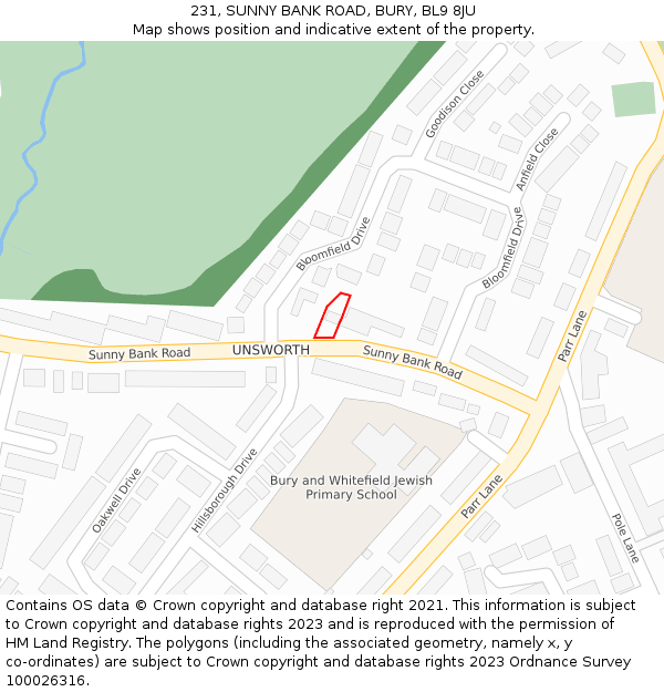 231, SUNNY BANK ROAD, BURY, BL9 8JU: Location map and indicative extent of plot