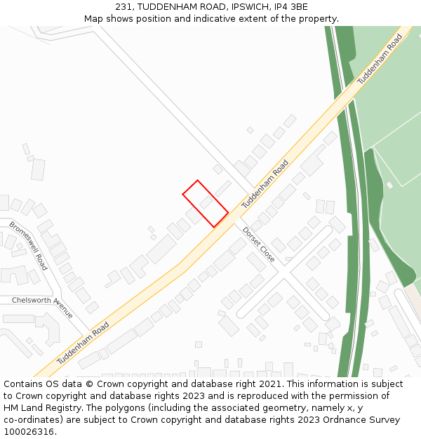 231, TUDDENHAM ROAD, IPSWICH, IP4 3BE: Location map and indicative extent of plot